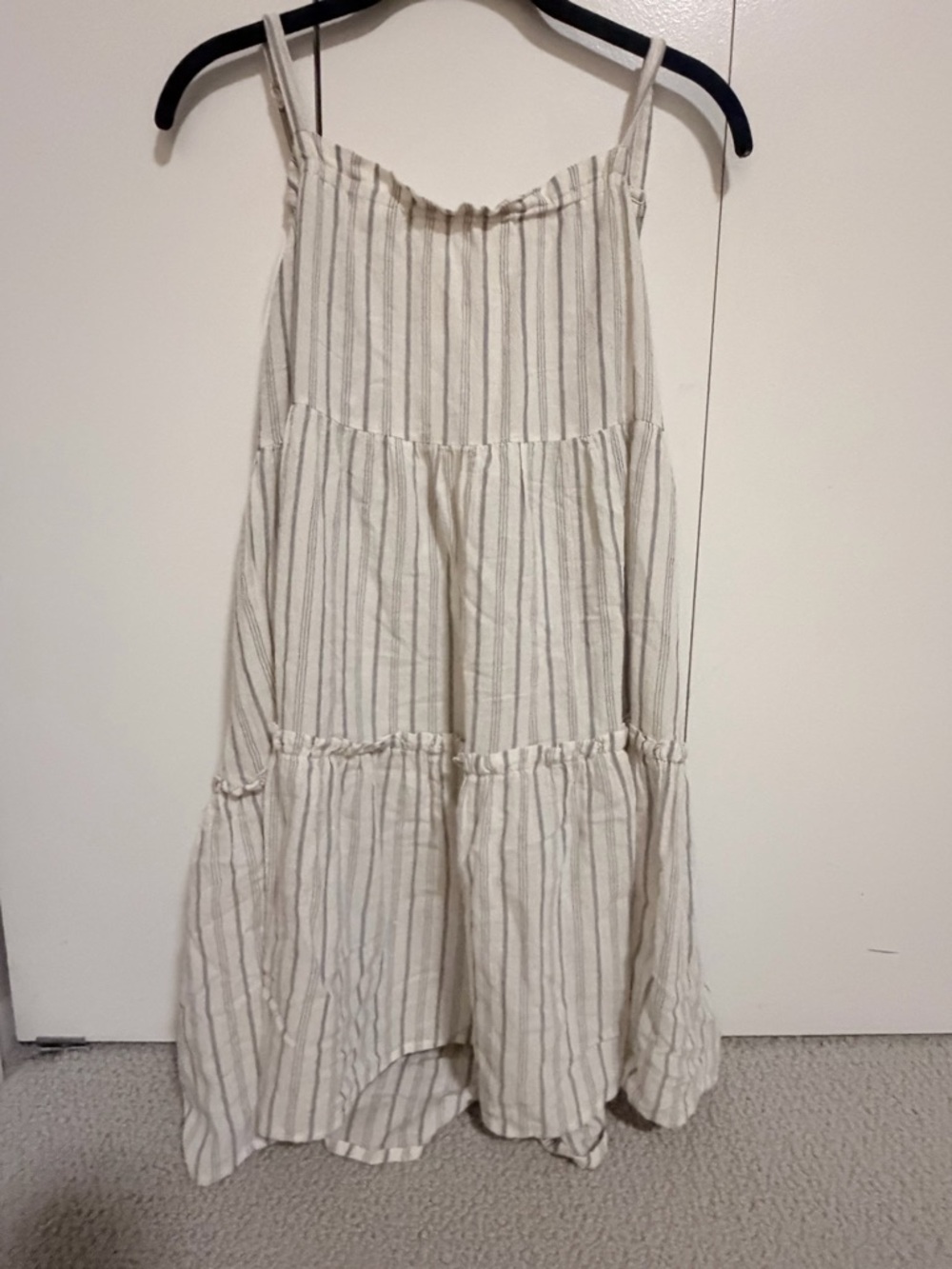 Millibon Cream & Gray Striped Tiered Sundress